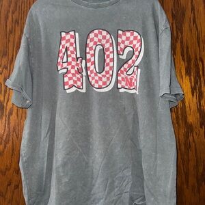 Gray T-Shirt with Red Checkered 402 Graphic
